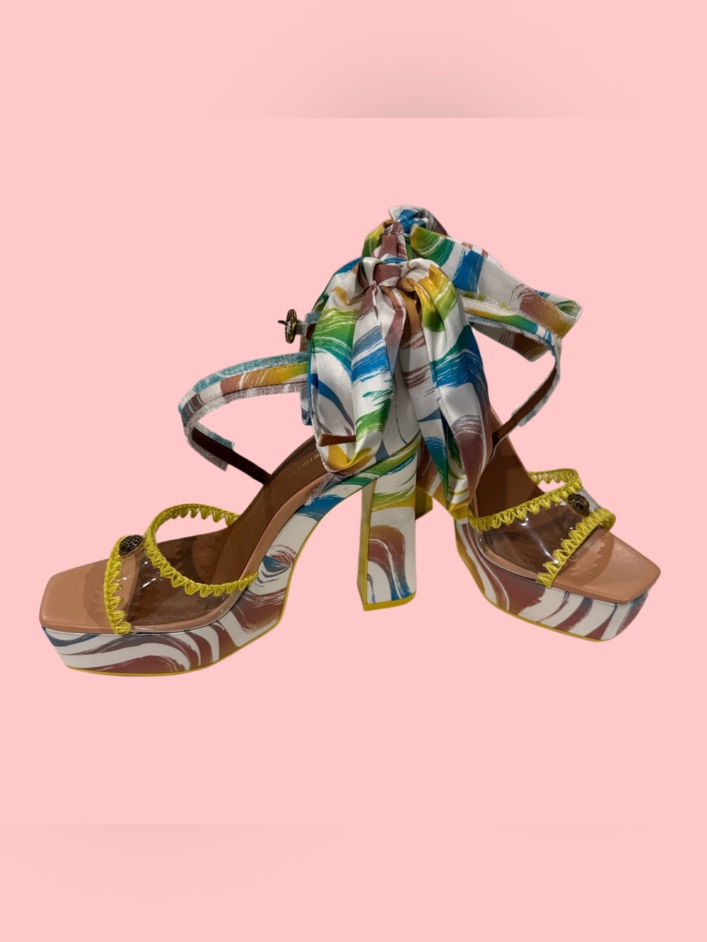 Kurt Geiger Cabana Vinyl Printed Ankle Tie Platform Dress Sandals - Picture 5 of 7